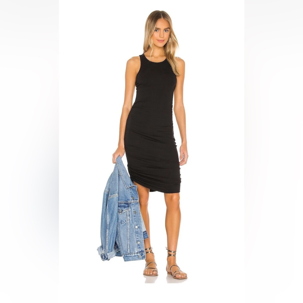 Splendid Delta ruched ribbed dress black medium modal